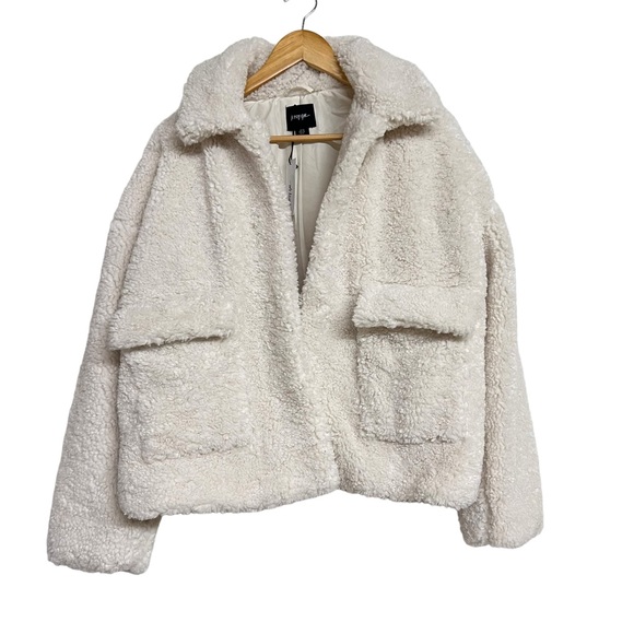 New Nasty Gal Petite Curly Borg Oversized Sherpa Trucker Jacket - Picture 1 of 5
